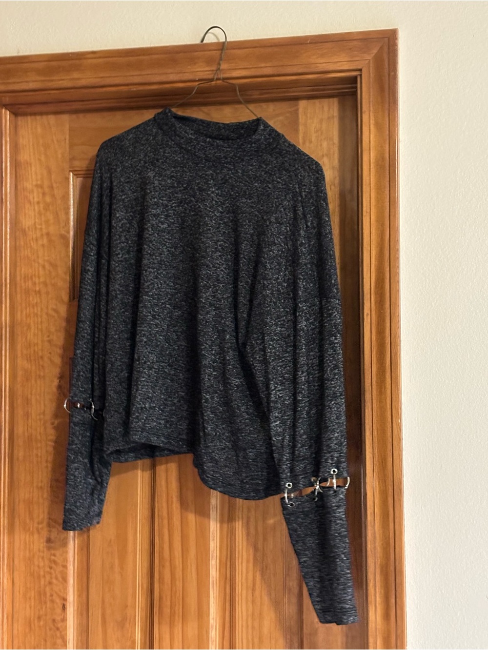 Planet Gold Dark Gray Crew Neck top with Ring Accents